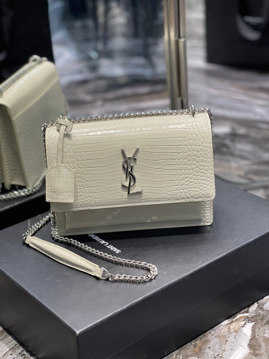 YSSL Sunset Medium Chain Bag For Women 8in/22cm White YSL 442906DND0N9207