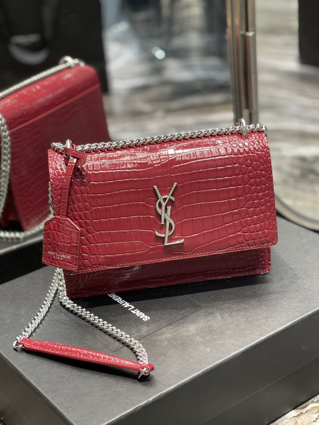 YSSL Sunset Medium Chain Bag Red For Women 8in/22cm YSL