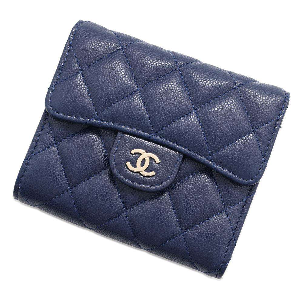 CHANEL Matelasse Classic Small Flap Wallet NavyAP0231 Caviar Leather