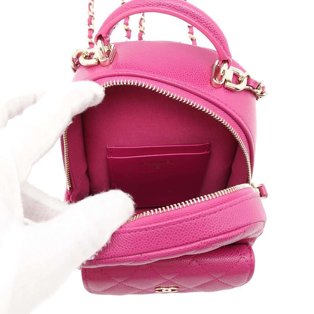 CHANEL 2way Backpack Shoulder Bag Fuschia PinkAP3753 Caviar Leather