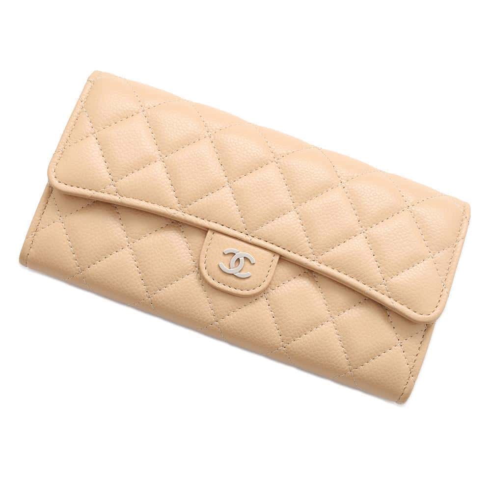CHANEL Classic long flap wallet BeigeAP0241 Caviar Leather