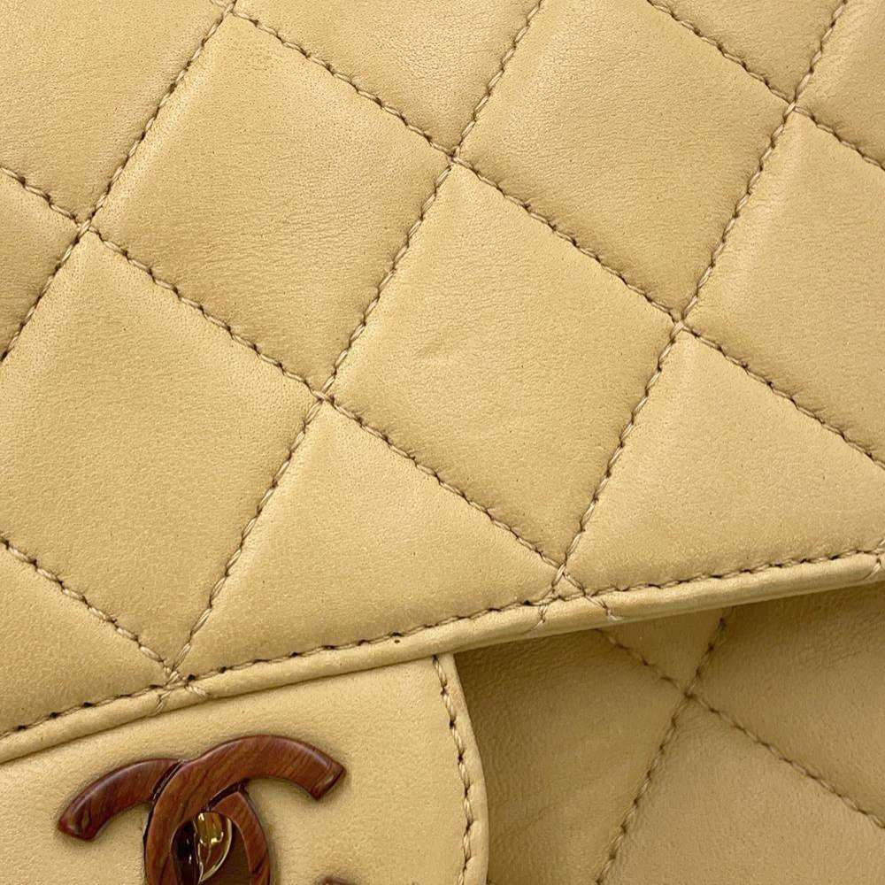 CHANEL Matelasse Single Flap ChainShoulder Bag Beige Lambskin Size 25