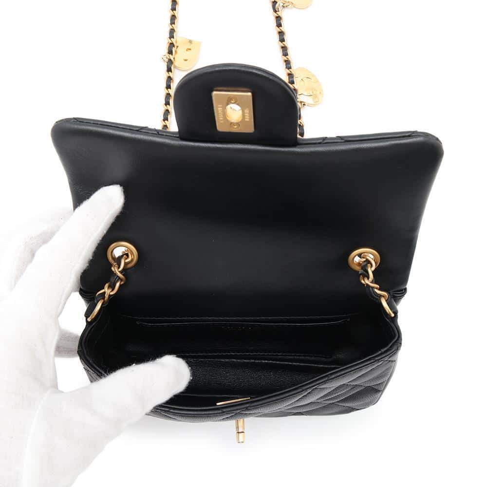 CHANEL Matelasse Heart Bag Charm Chain Shoulder BlackAS3456 Lambskin
