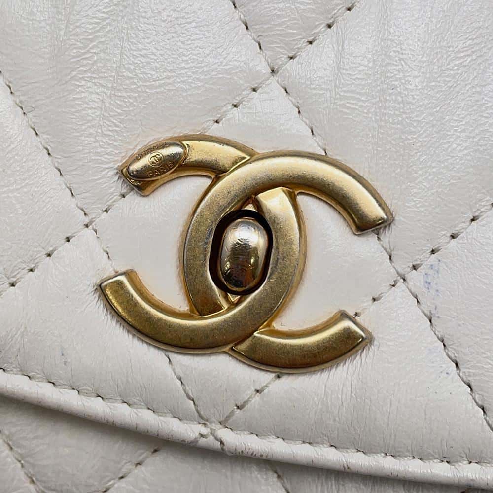 CHANEL Matelasse Top Handle 2way Shoulder Handbag WhiteAS2478 Crumple Lambskin