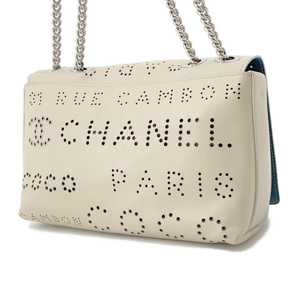 CHANEL Perforated Logo ChainShoulder Bag BeigeA50299 Leather