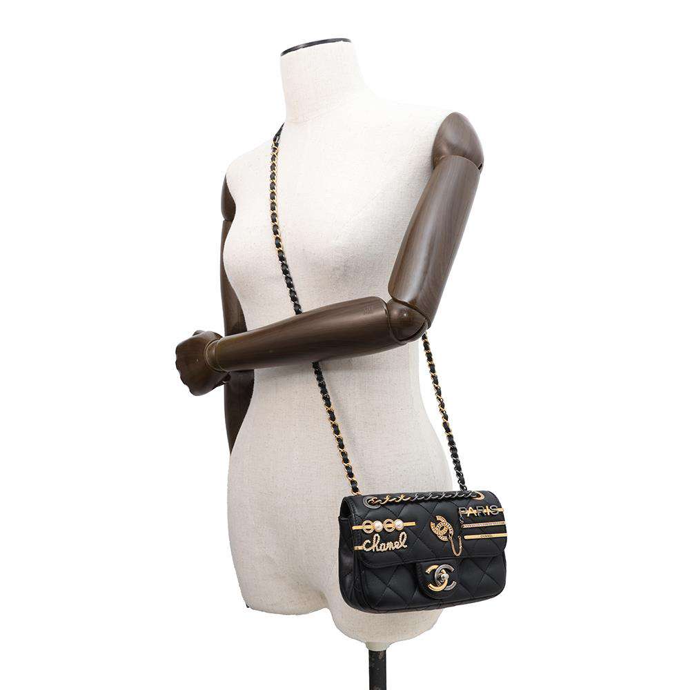 CHANEL Mini Matelasse Clip Coco GX ChainShoulder Bag BlackAS2978 Lambskin Size 18