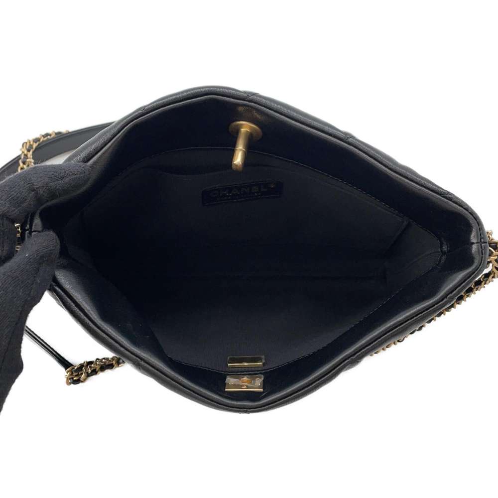 CHANEL Matelasse Side Chain Shoulder Bag BlackAS2666 Lambskin