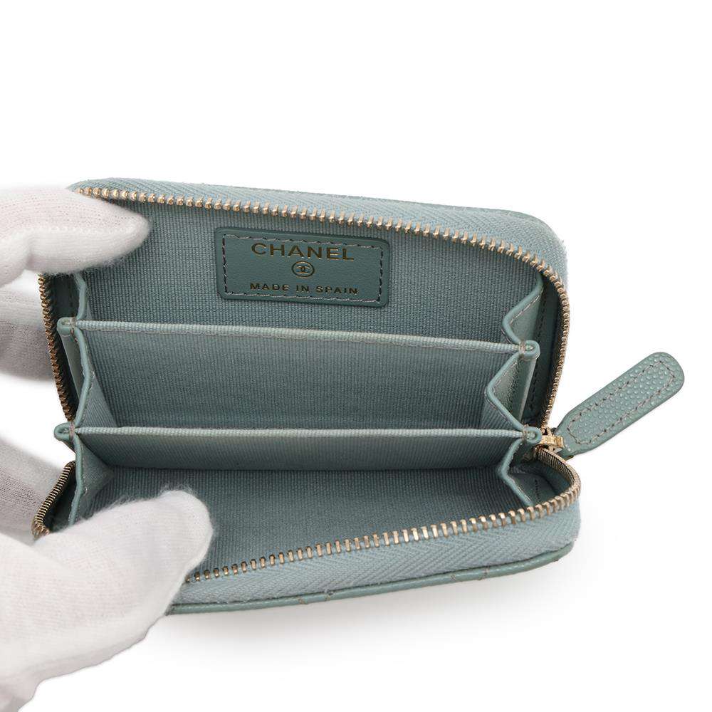 CHANEL Matelasse Classic Zip Coin Purse Light GreenAP0216 Caviar Leather