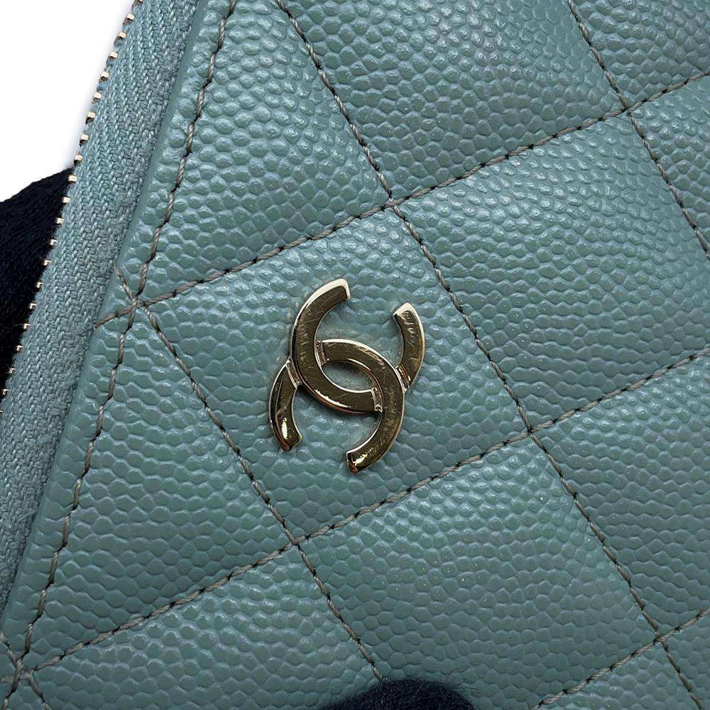 CHANEL Matelasse Classic Zip Coin Purse Light GreenAP0216 Caviar Leather