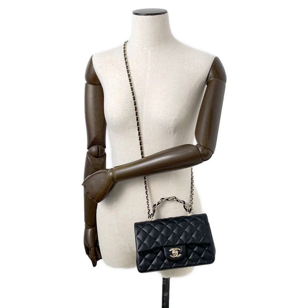CHANEL Top handle Matelasse 2way Chain Shoulder BlackAS2431 Lambskin