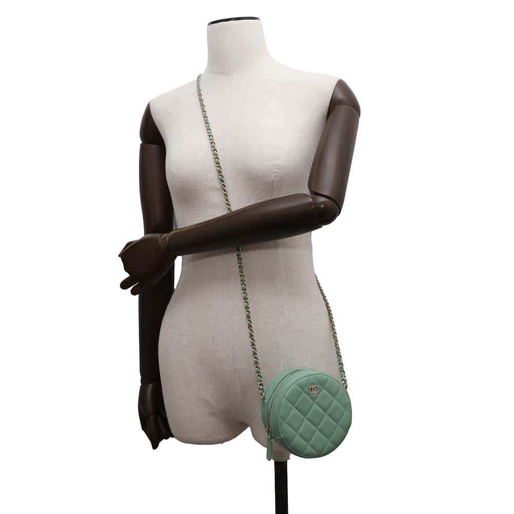 CHANEL Round Shoulder Bag Light GreenA70657 Lambskin