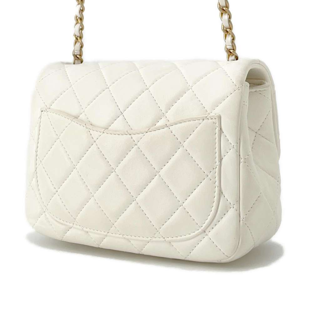 CHANEL Mini Materasse Chain Shoulder White Lambskin
