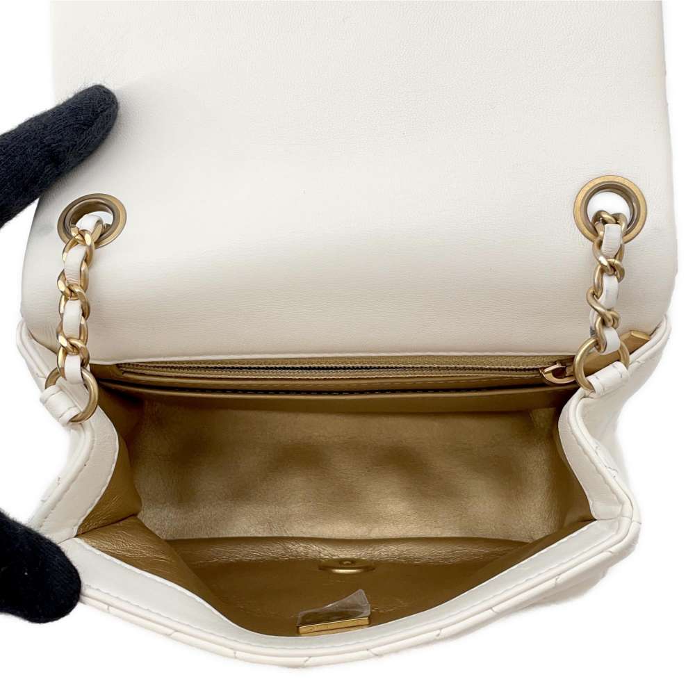 CHANEL Mini Materasse Chain Shoulder White Lambskin