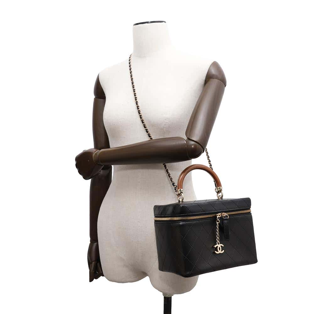 CHANEL Vanity Bag ChainShoulder Bag Black Leather