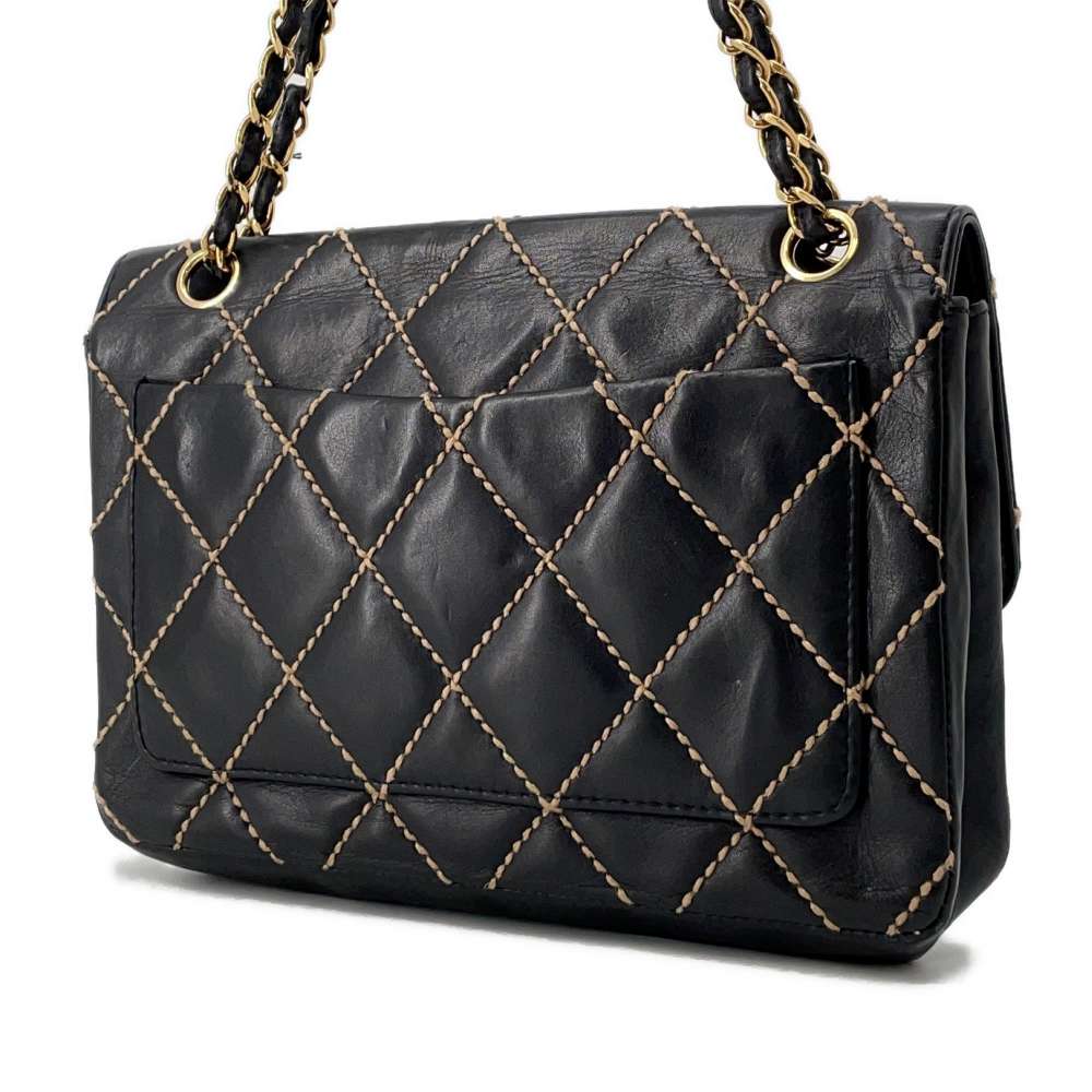 CHANEL Wild Stitch Flap Shoulder Black Leather