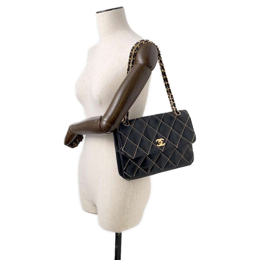 CHANEL Wild Stitch Flap Shoulder Black Leather