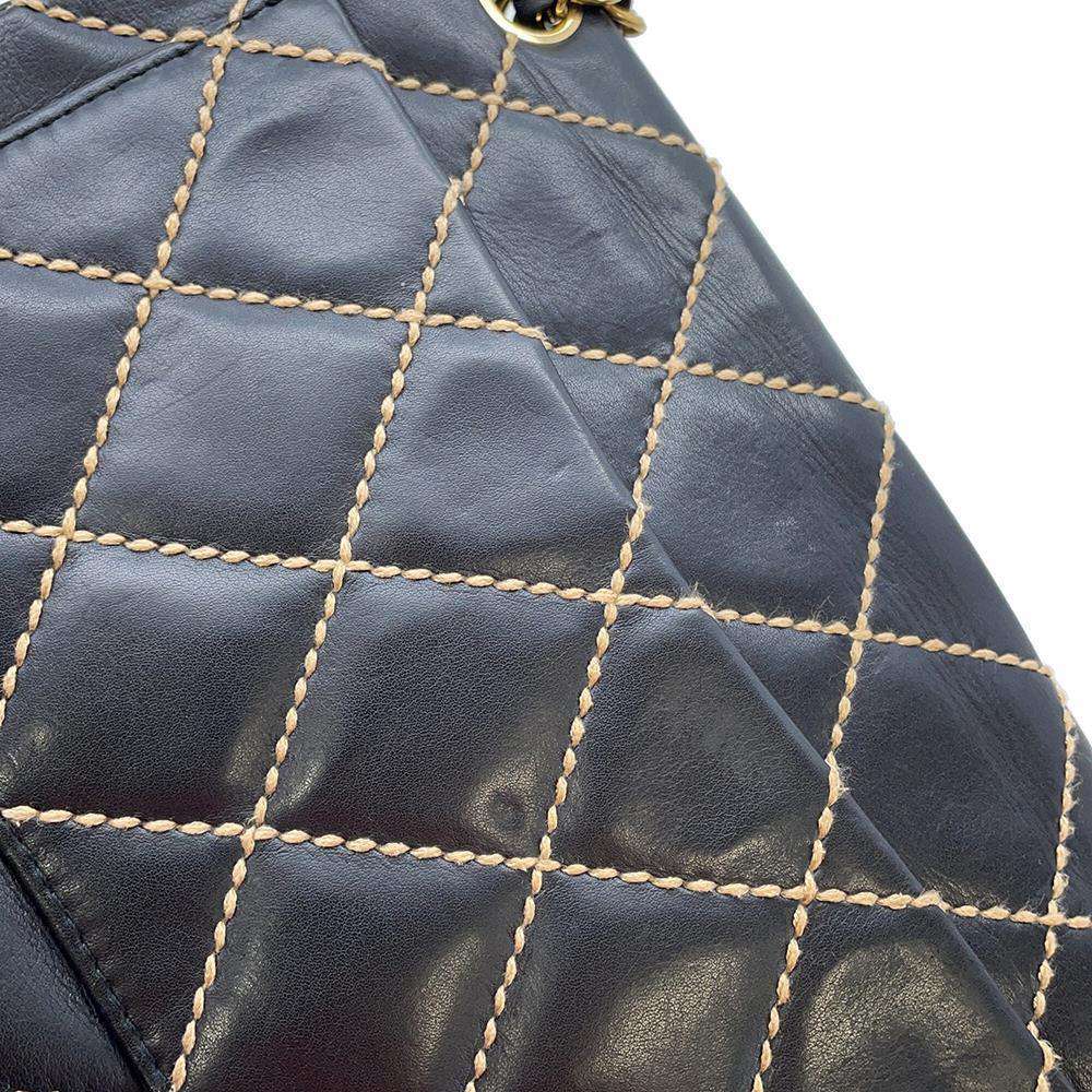 CHANEL Wild Stitch Flap Shoulder Black Leather