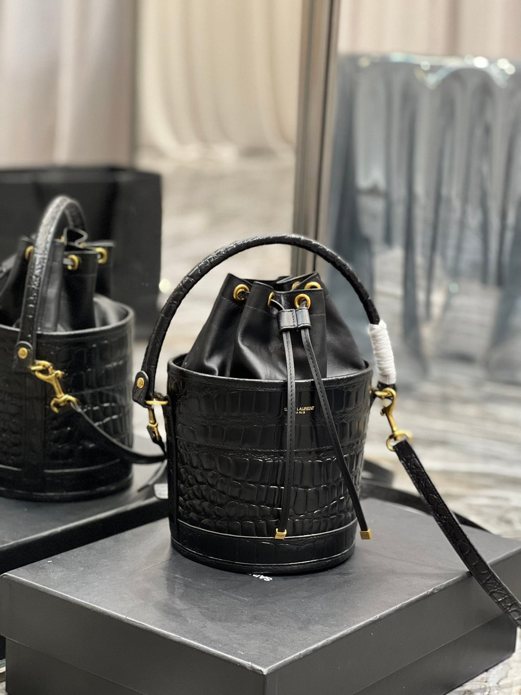 YSSL Bahia Small Bucket Bag Black For Women 10in/25cm YSL 6867332US3W1000