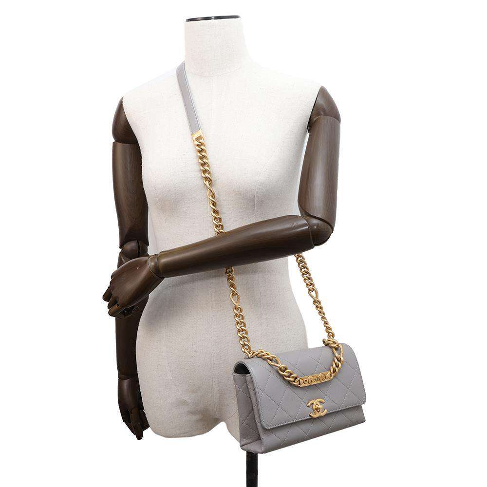 CHANEL Matelasse WChainShoulder Bag GrayAS2711 Caviar Leather