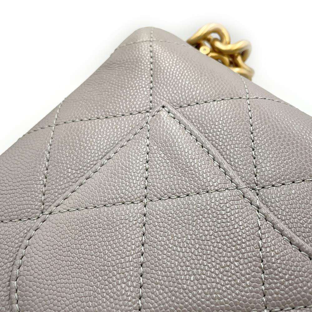 CHANEL Matelasse WChainShoulder Bag GrayAS2711 Caviar Leather