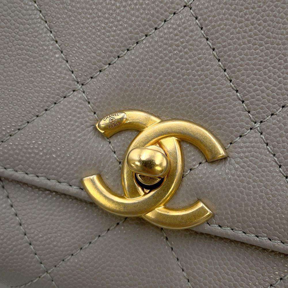 CHANEL Matelasse WChainShoulder Bag GrayAS2711 Caviar Leather