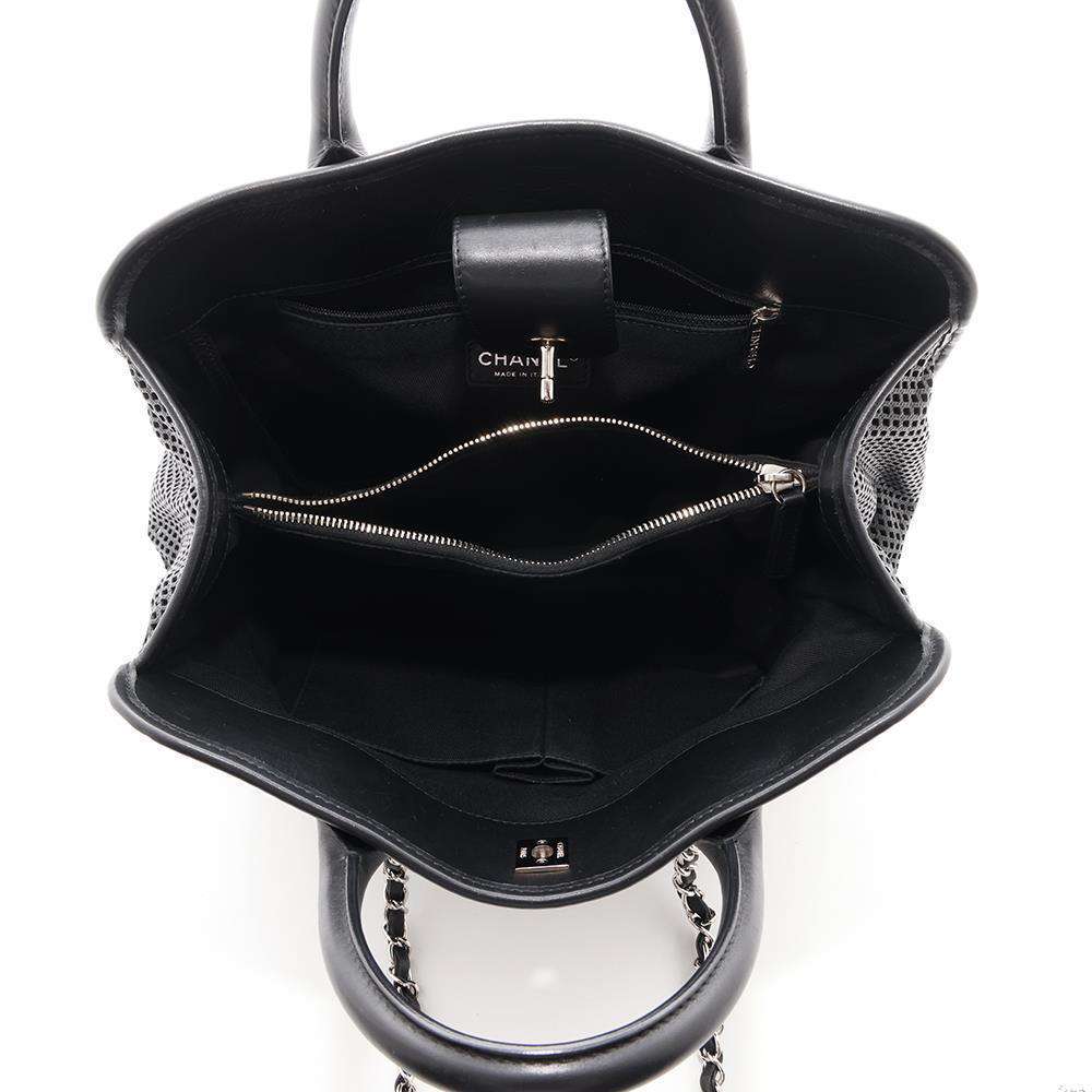 CHANEL French Viera Punching Chain Shoulder Black Leather