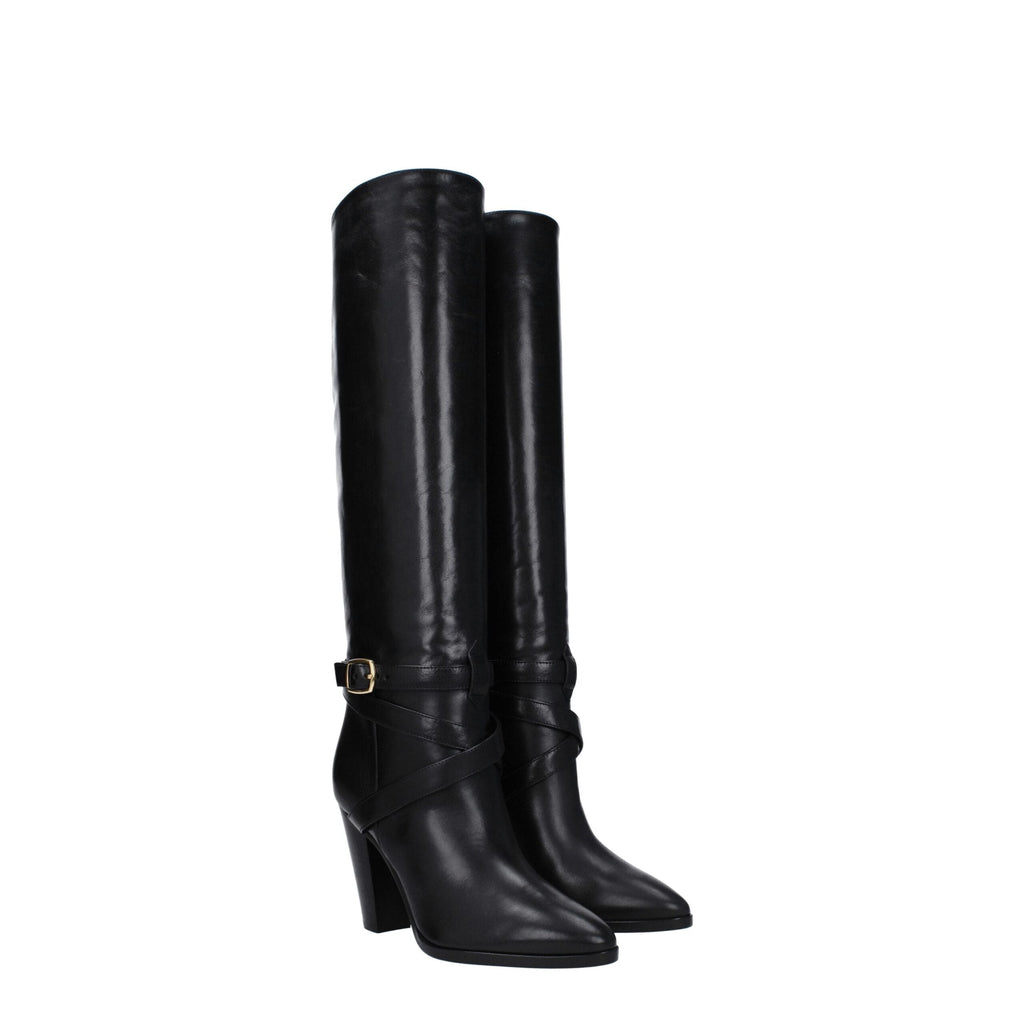 Celine Black Leather High Heel Women's Boots