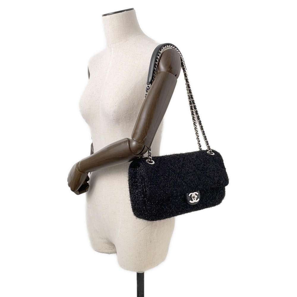 CHANEL Matelasse ChainShoulder Bag Pool Toe Glitter BlackA91984 Lambskin Mix Fiber Size 25