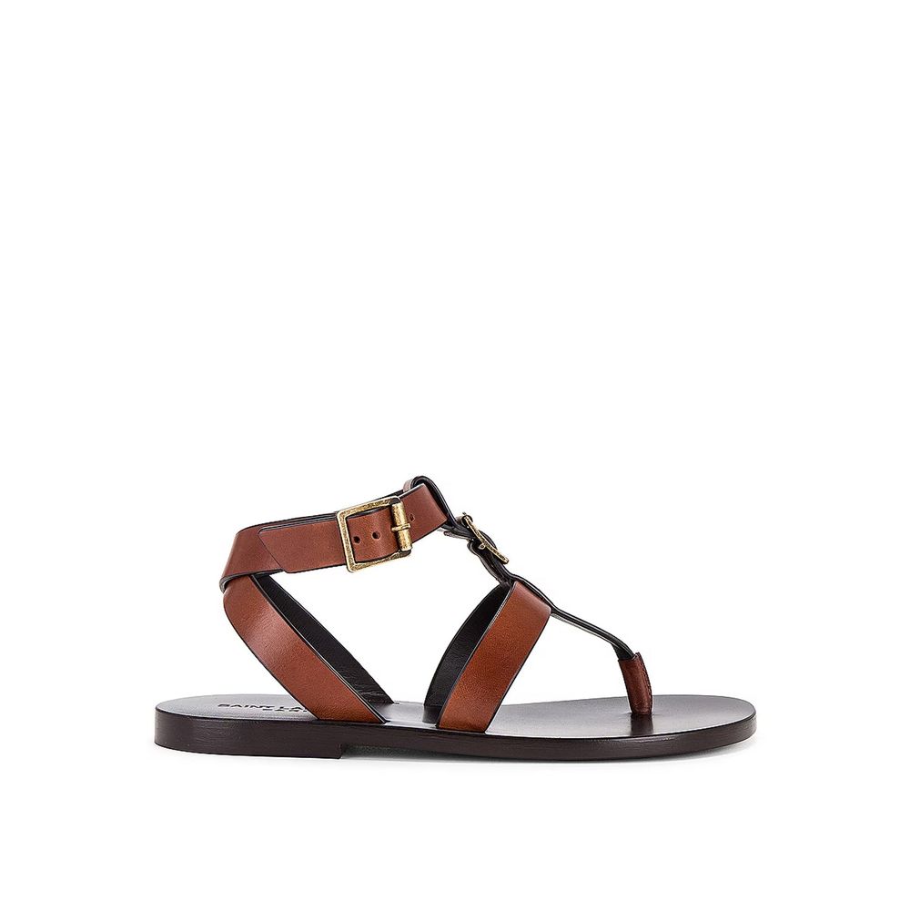 Saint Laurent Brown Calfskin Flip-Flop Women's Sandals