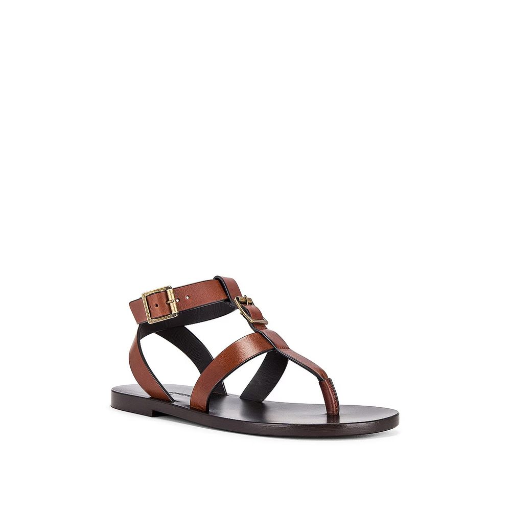 Saint Laurent Brown Calfskin Flip-Flop Women's Sandals