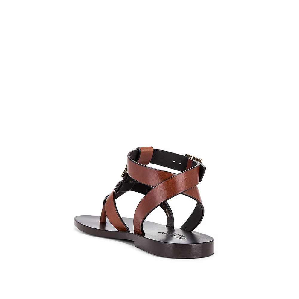 Saint Laurent Brown Calfskin Flip-Flop Women's Sandals