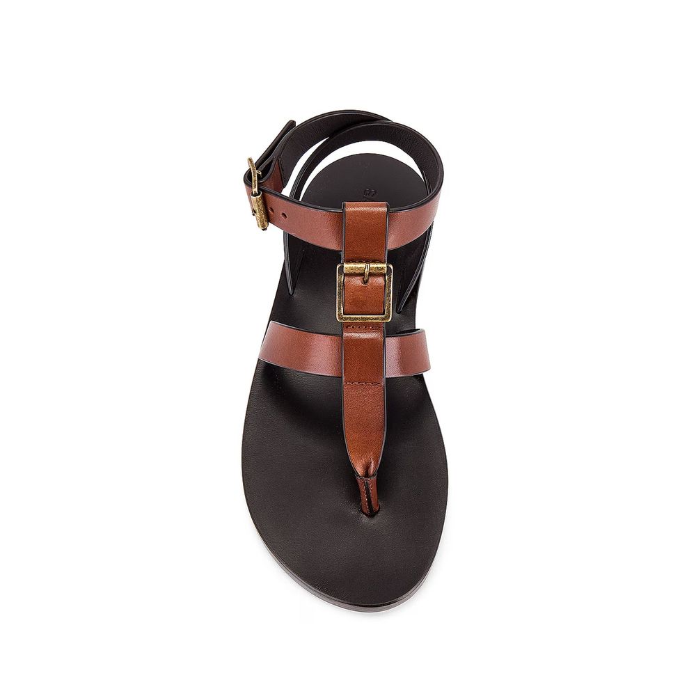 Saint Laurent Brown Calfskin Flip-Flop Women's Sandals