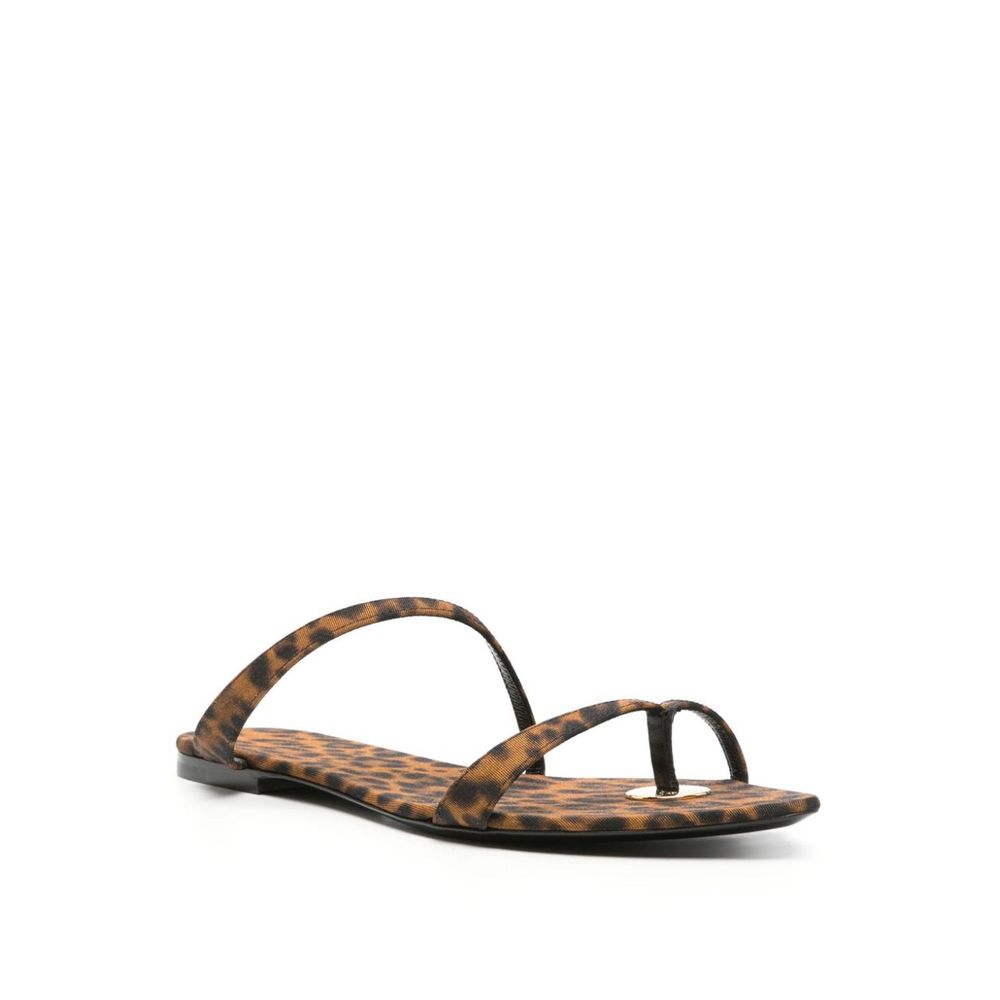 Saint Laurent Brown Fabric Flat Women's Sandals