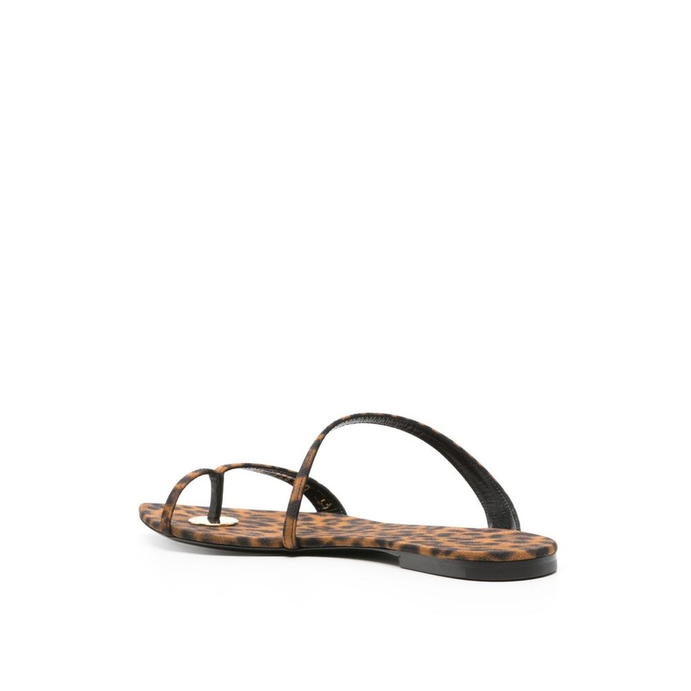 Saint Laurent Brown Fabric Flat Women's Sandals