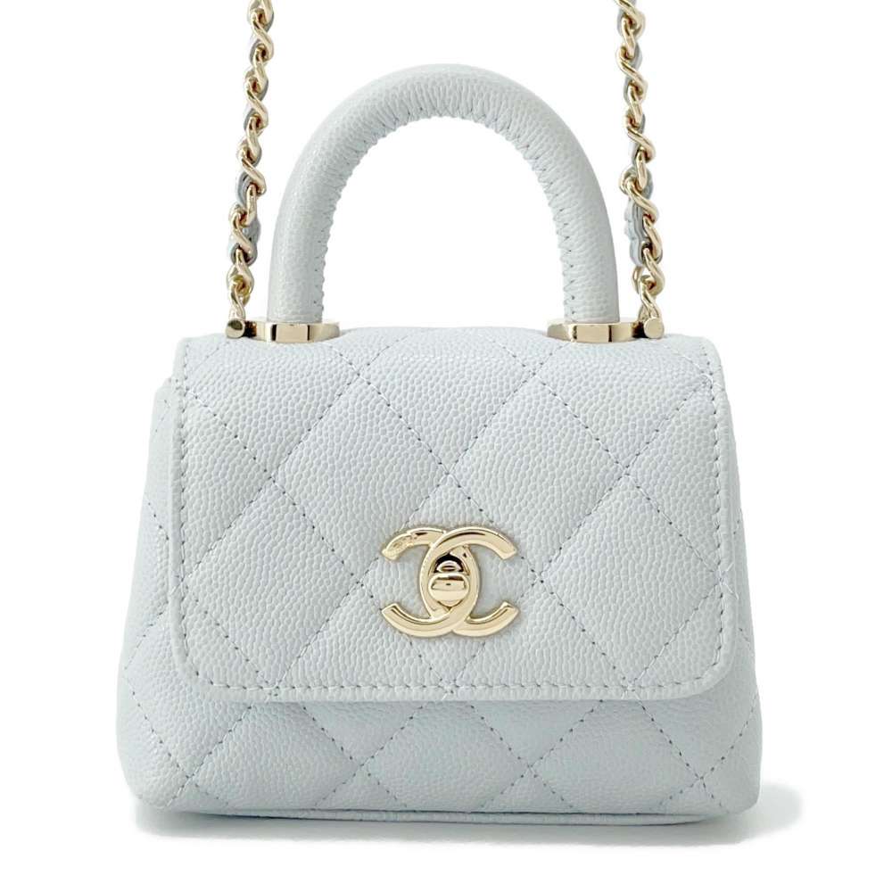 CHANEL Coco Handle ChainShoulder Light BlueAP4245 Caviar Leather Size micro