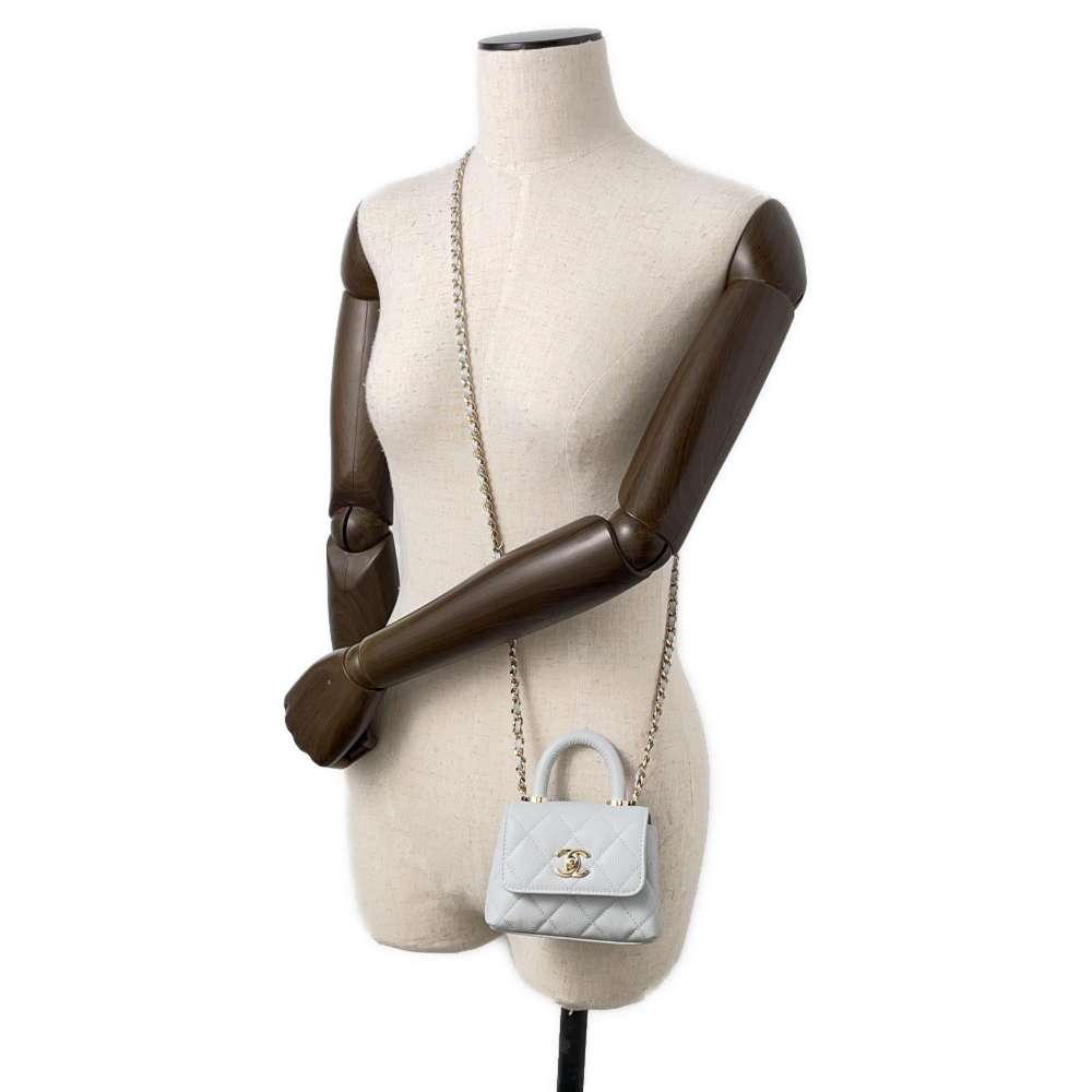 CHANEL Coco Handle ChainShoulder Light BlueAP4245 Caviar Leather Size micro