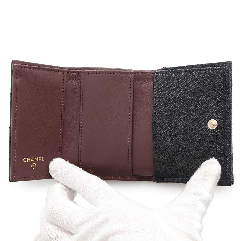 CHANEL Matelasse CC Logo Classic Small Flap Wallet Tri-Fold Wallet BlackAP0230 Caviar Leather