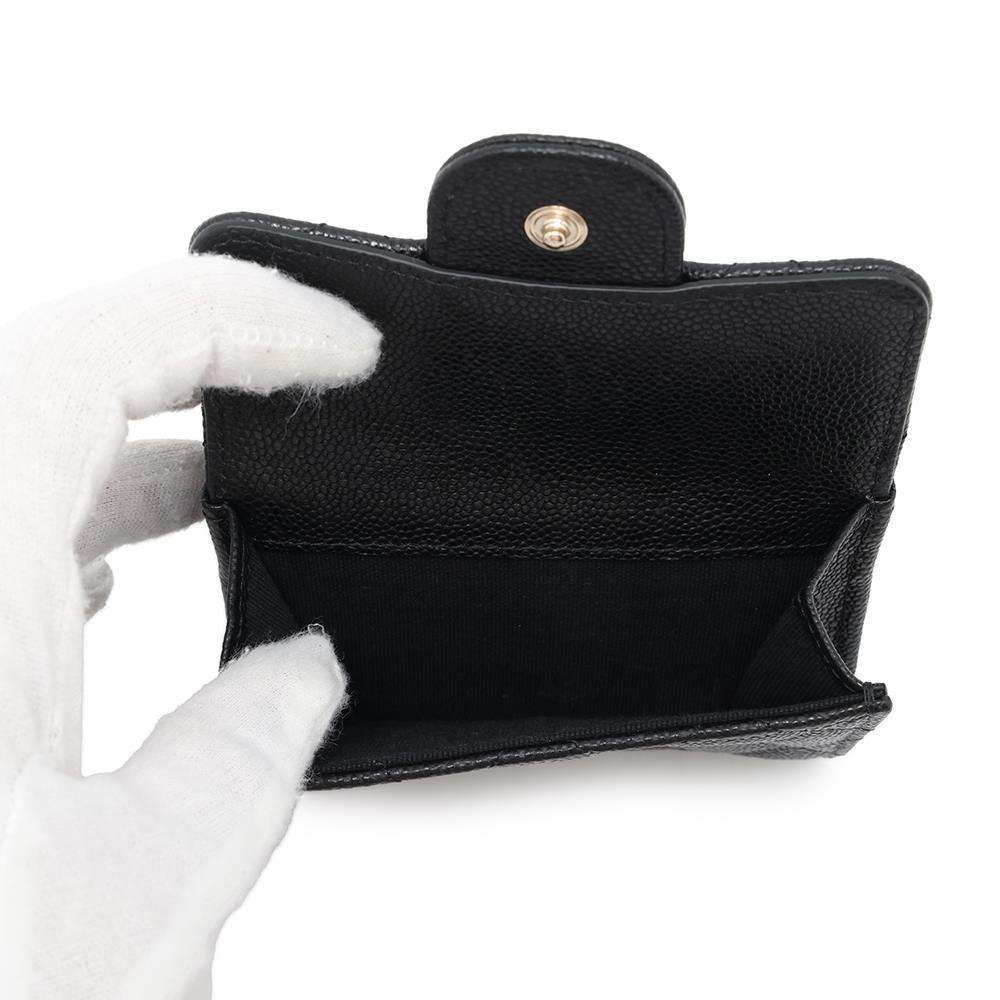 CHANEL Matelasse CC Logo Classic Small Flap Wallet Tri-Fold Wallet BlackAP0230 Caviar Leather