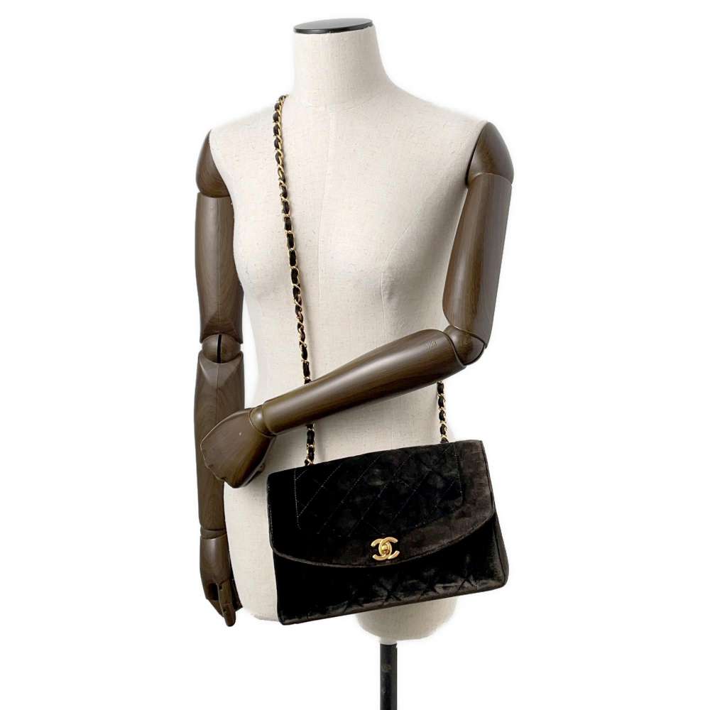 CHANEL Diana ChainShoulder Green Velour