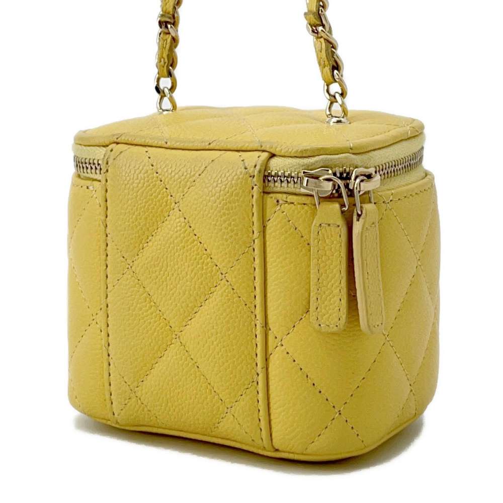 CHANEL Vanity ChainShoulder Bag YellowAP2624 Caviar Leather Size Mini