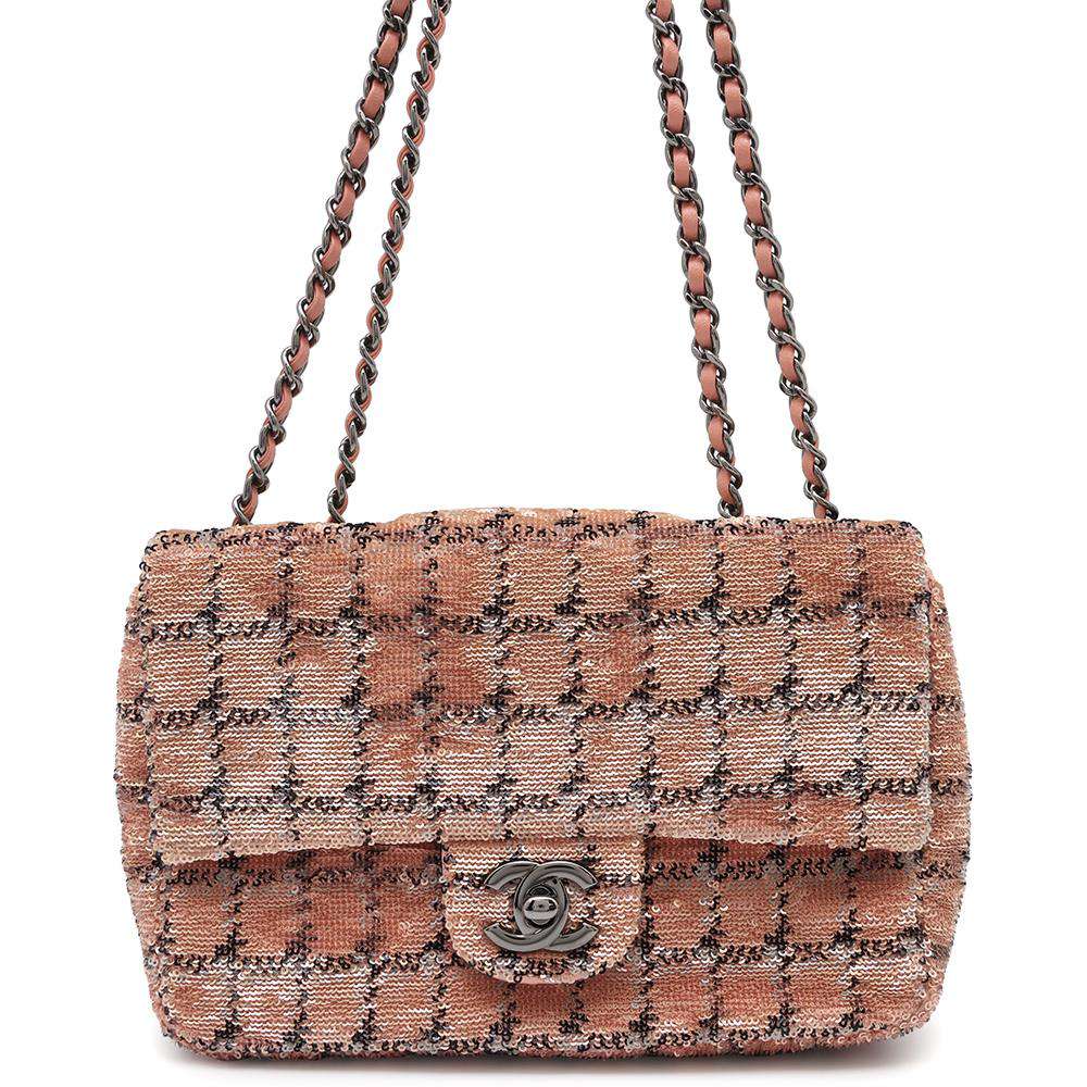CHANEL CC Flap ChainShoulder Bag Pink Sequins Leather