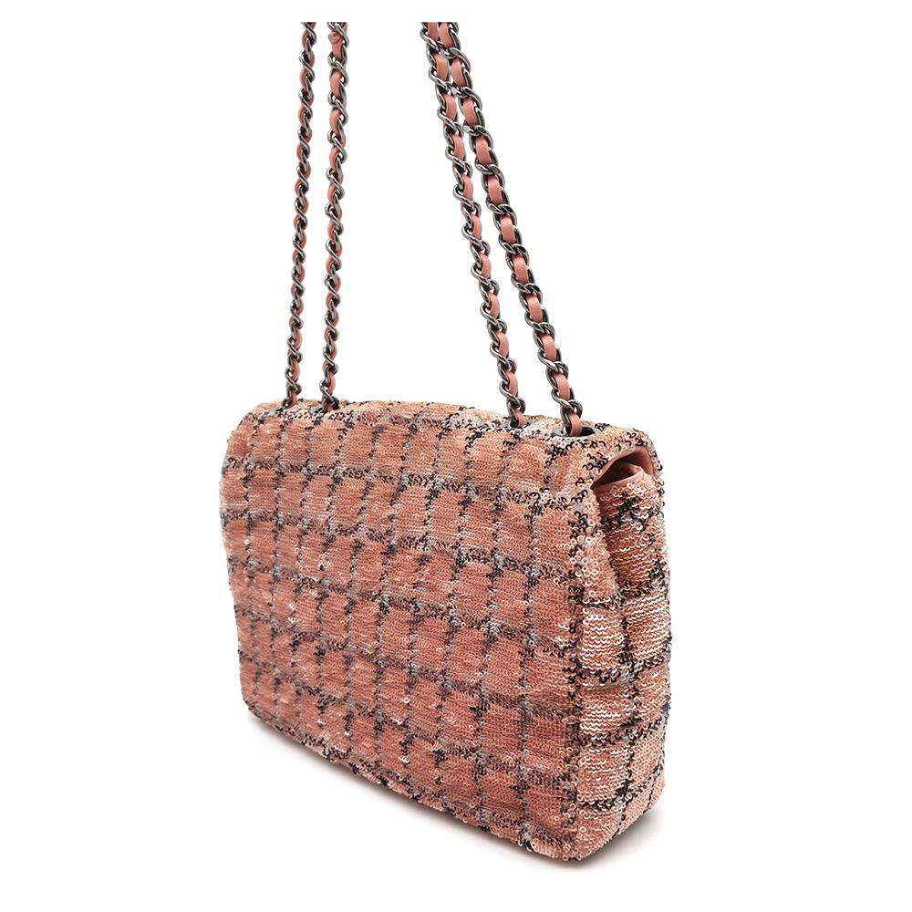 CHANEL CC Flap ChainShoulder Bag Pink Sequins Leather