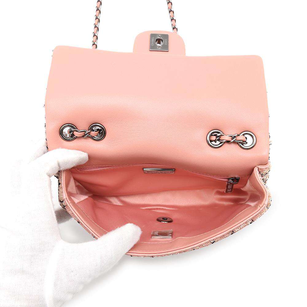 CHANEL CC Flap ChainShoulder Bag Pink Sequins Leather