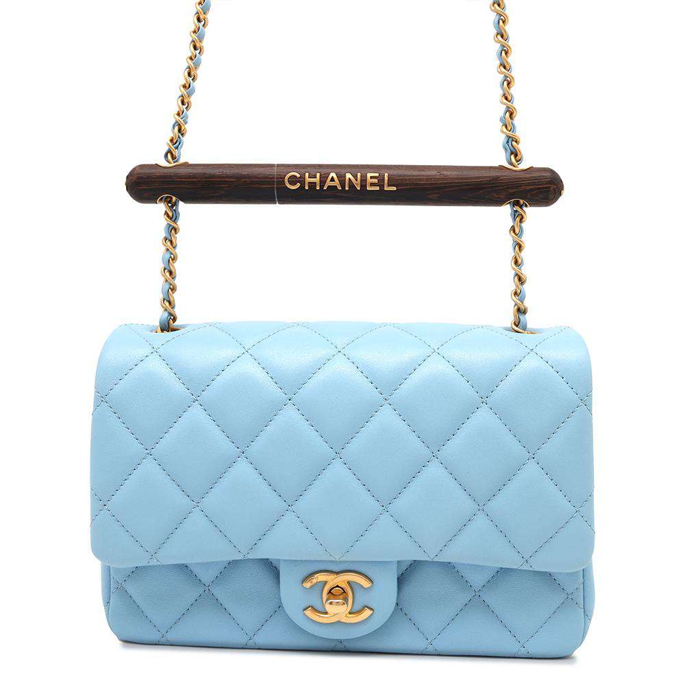 CHANEL Métiers d'Art Wood Handle ChainShoulder Bag Light BlueAS4151 Lambskin