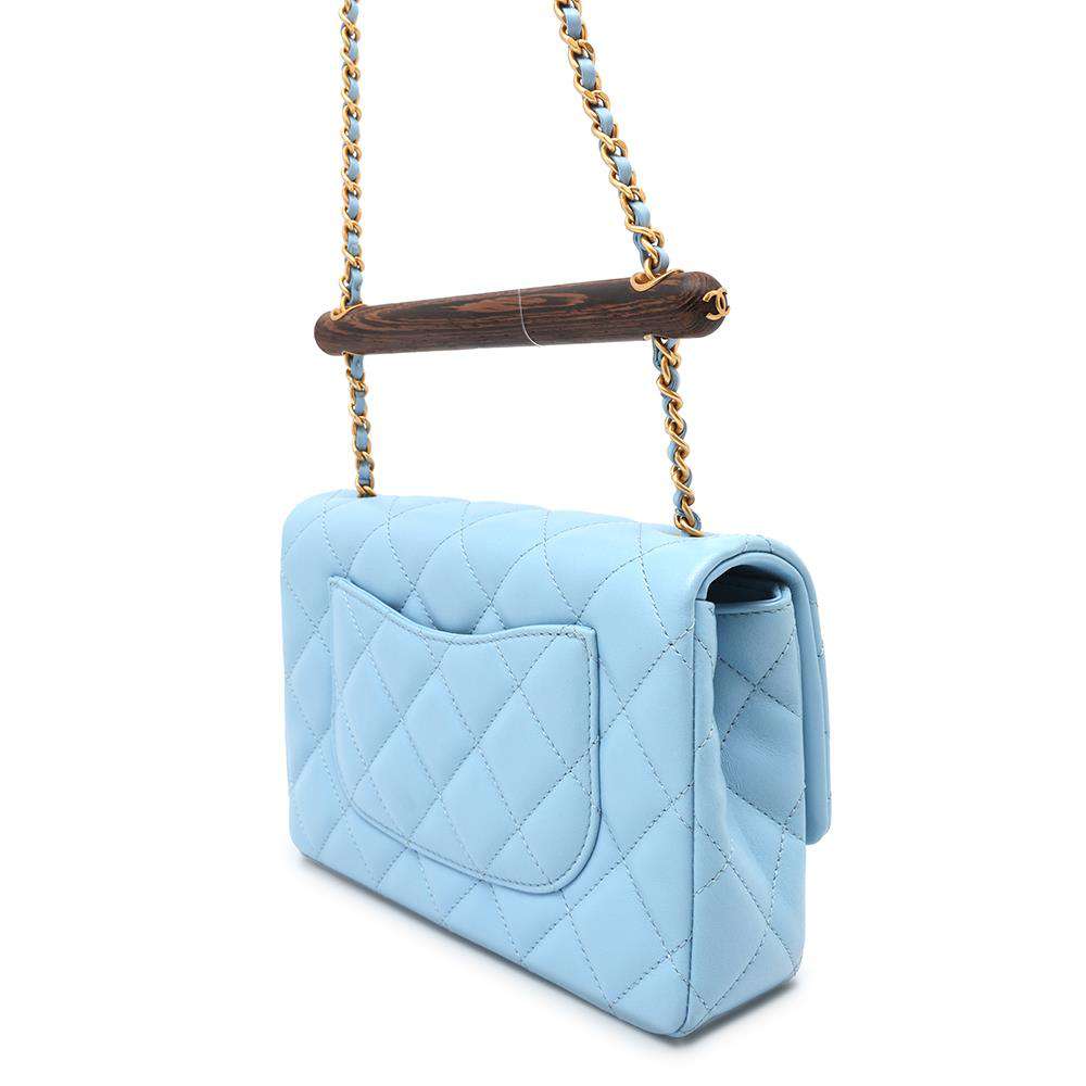 CHANEL Métiers d'Art Wood Handle ChainShoulder Bag Light BlueAS4151 Lambskin