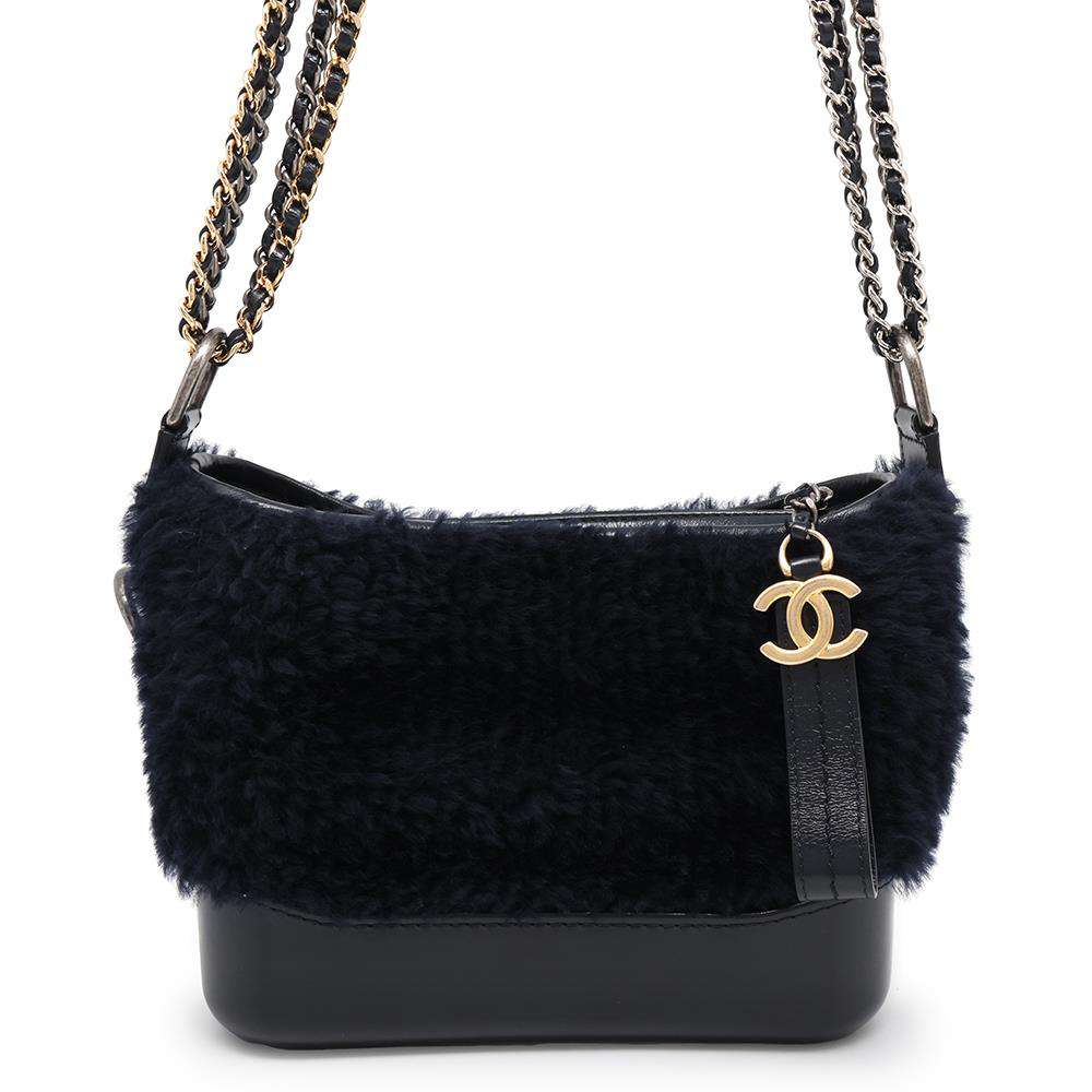 CHANEL Gabriel ChainShoulder Bag NavyA91810 Fur Leather