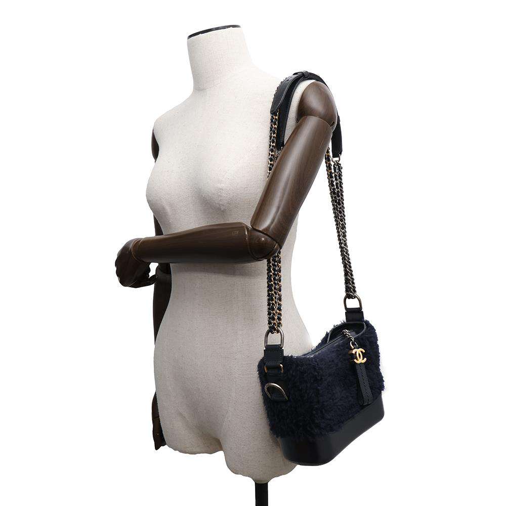 CHANEL Gabriel ChainShoulder Bag NavyA91810 Fur Leather