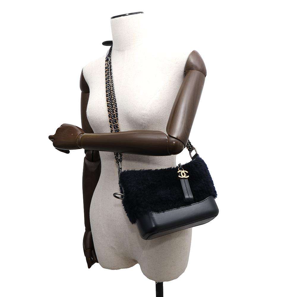 CHANEL Gabriel ChainShoulder Bag NavyA91810 Fur Leather
