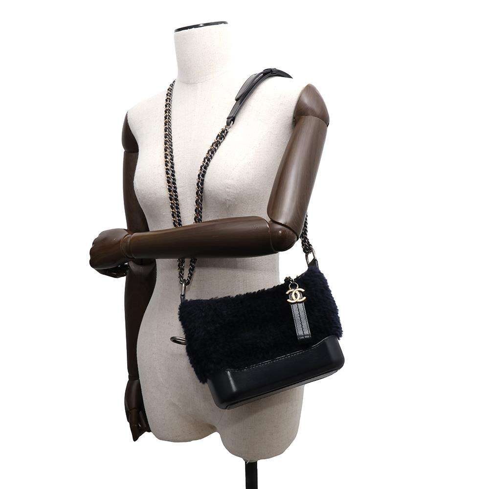 CHANEL Gabriel ChainShoulder Bag NavyA91810 Fur Leather
