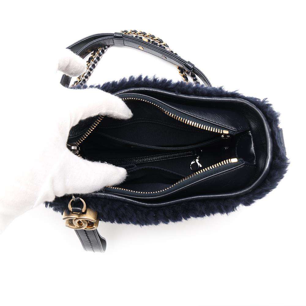 CHANEL Gabriel ChainShoulder Bag NavyA91810 Fur Leather